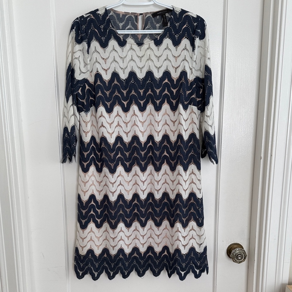 BCBG Maxazria•Women's Navy and White Lace Dress•Size S